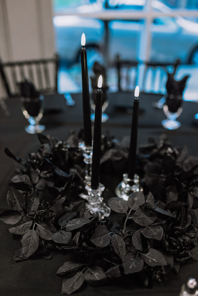 black taper candle spooky wedding centerpiece