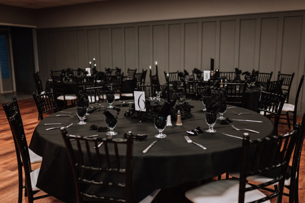 black themed spooky wedding reception