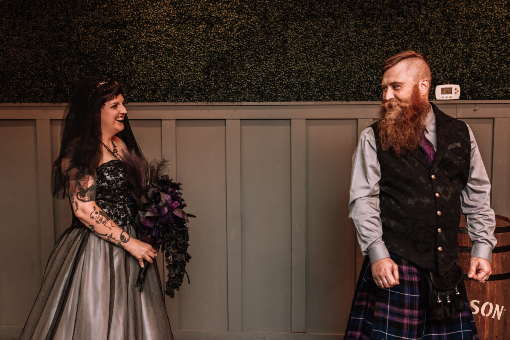 bride and groom first look