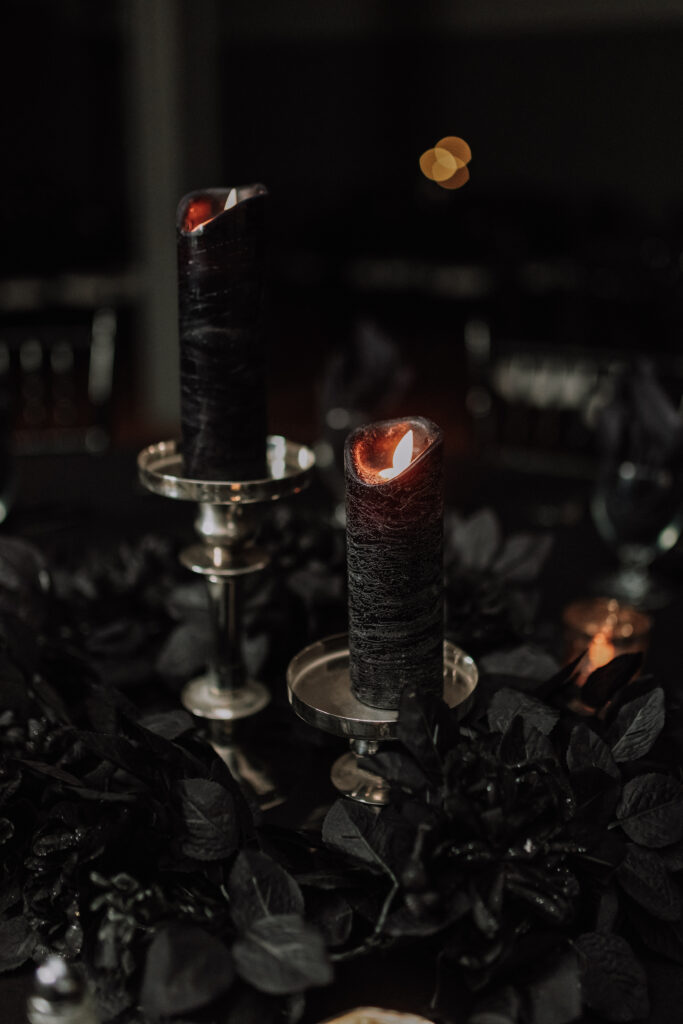 black candle spooky wedding centerpiece