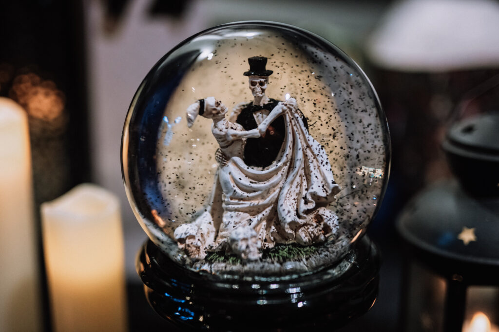 halloween themed wedding snow globe 