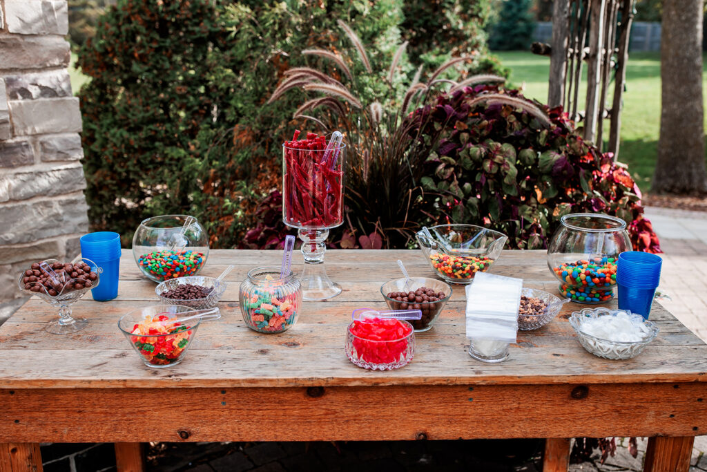 candy bar for halloween October wedding at The Gardens