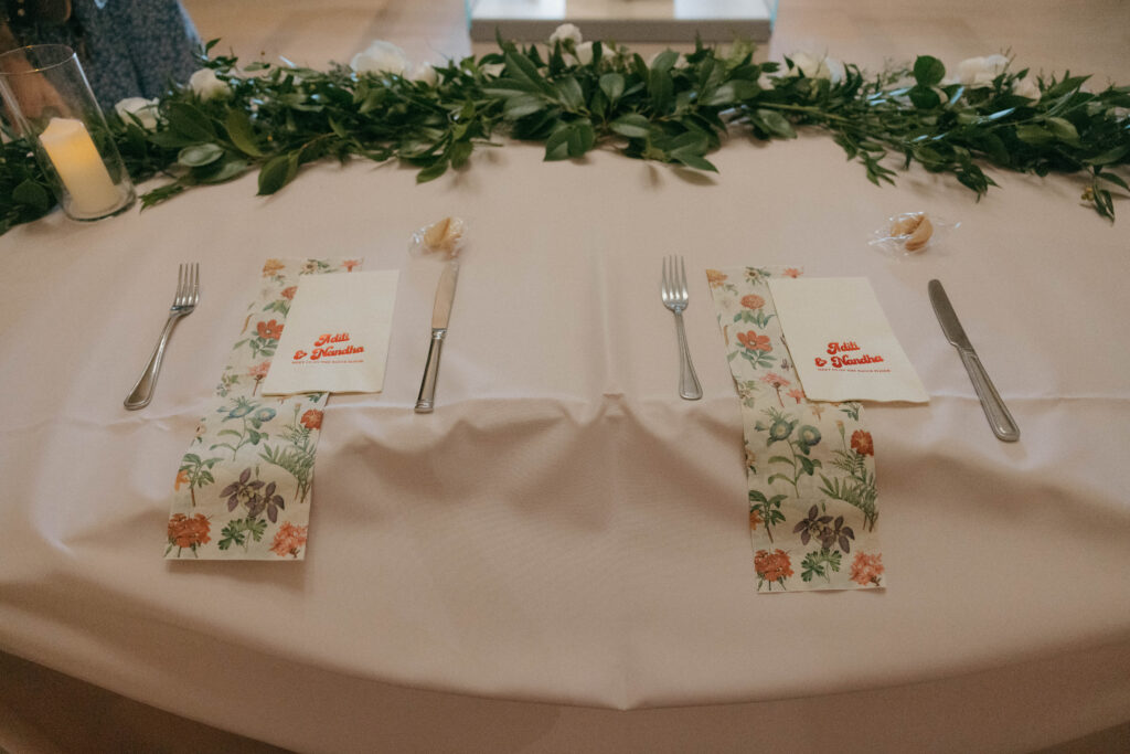 colorful wedding reception sweetheart table 