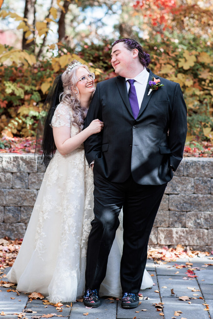 bride and groom portrait at October wedding at The Gardens