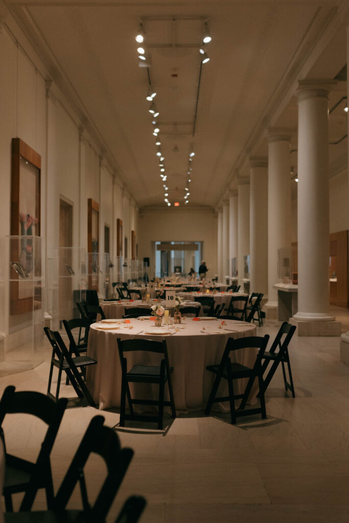 colorful non-traditional indian wedding reception tables in Minneapolis Institute of Art