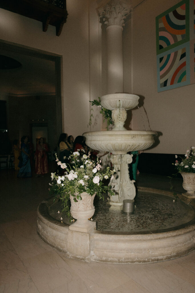 floral decor on fountain at Minneapolis Institute of Art