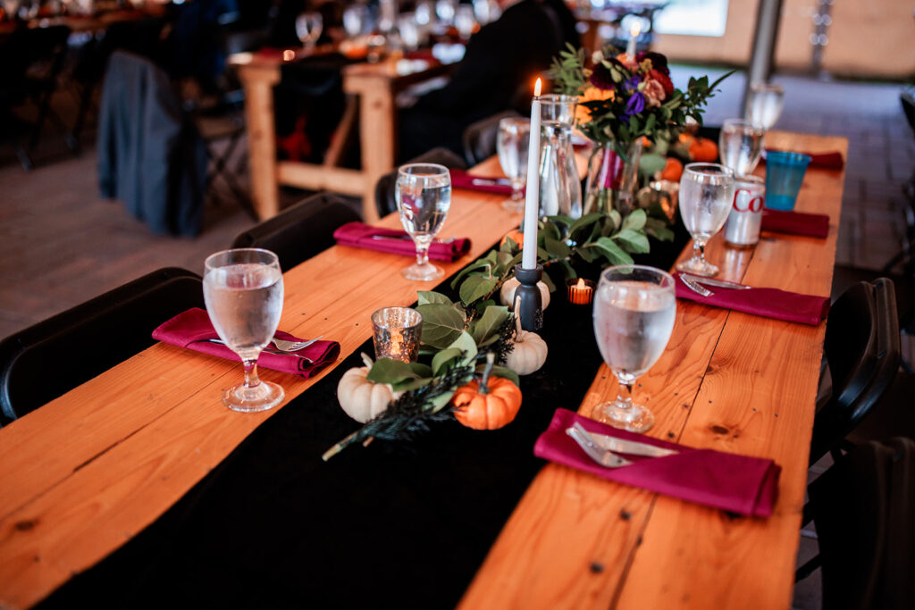 fall pumpkin wedding reception table decor