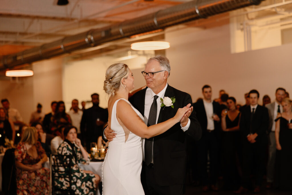 bride and father first dance at Mosaic wedding