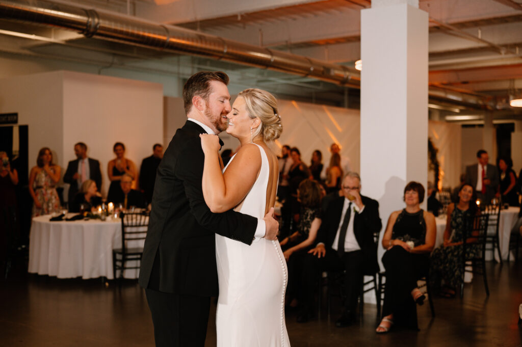 bride and groom sweet first dance at Mosaic wedding