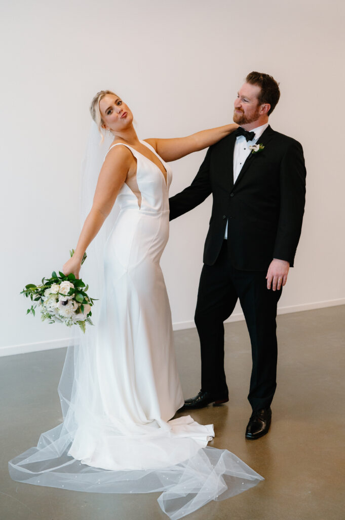 funny bride and groom portrait silly poses