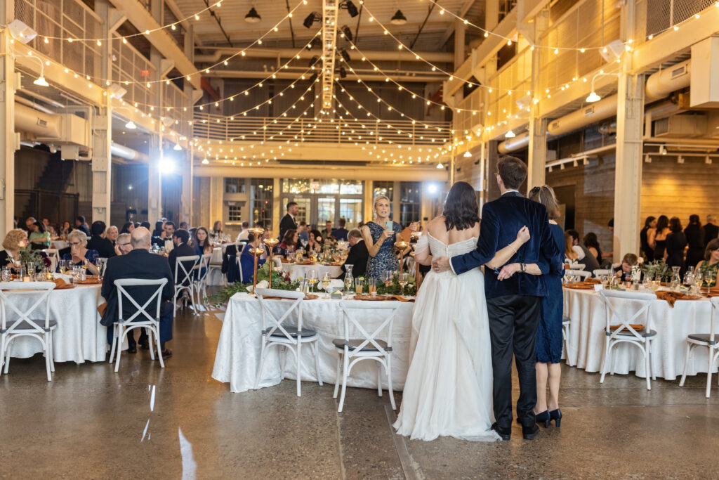 bride and groom saying thank you speech at Machine Shop wedding reception