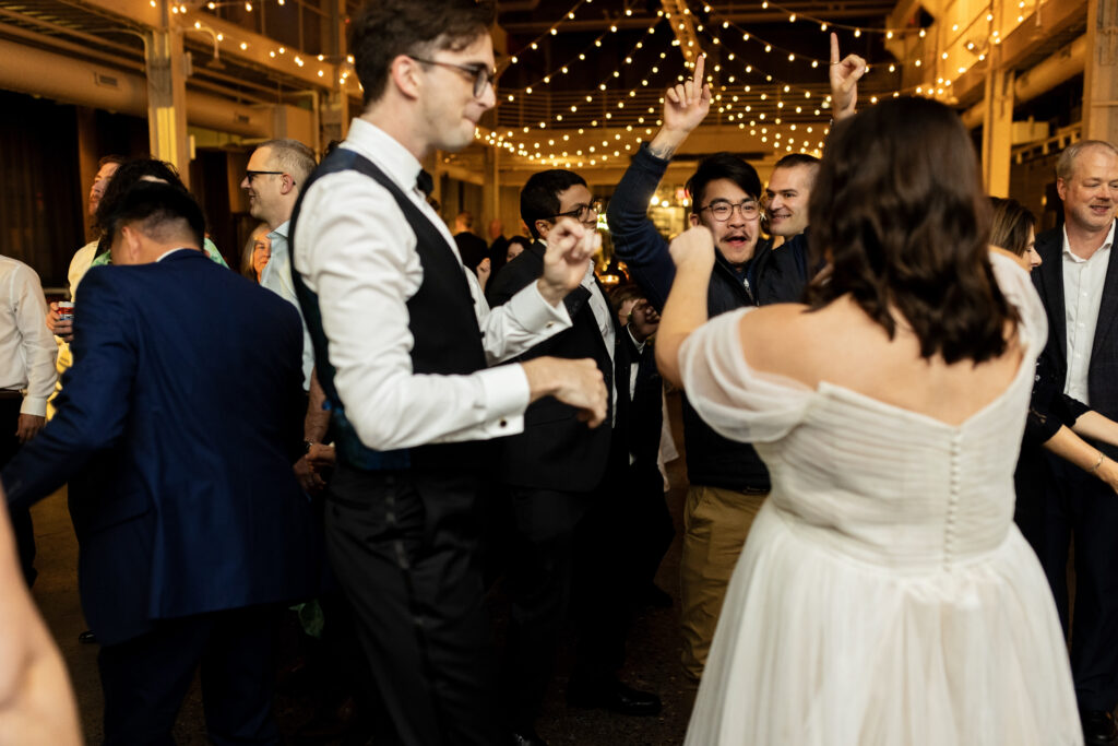 dance party with bride and groom at Machine Shop wedding