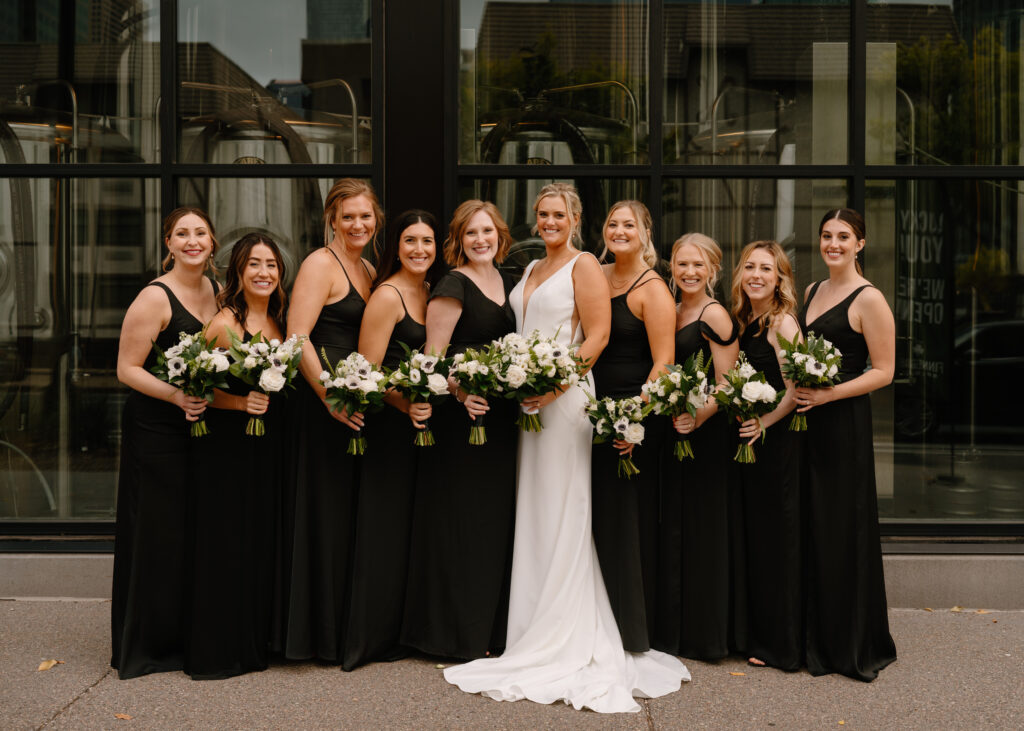 traditional bridesmaids portrait in black dresses