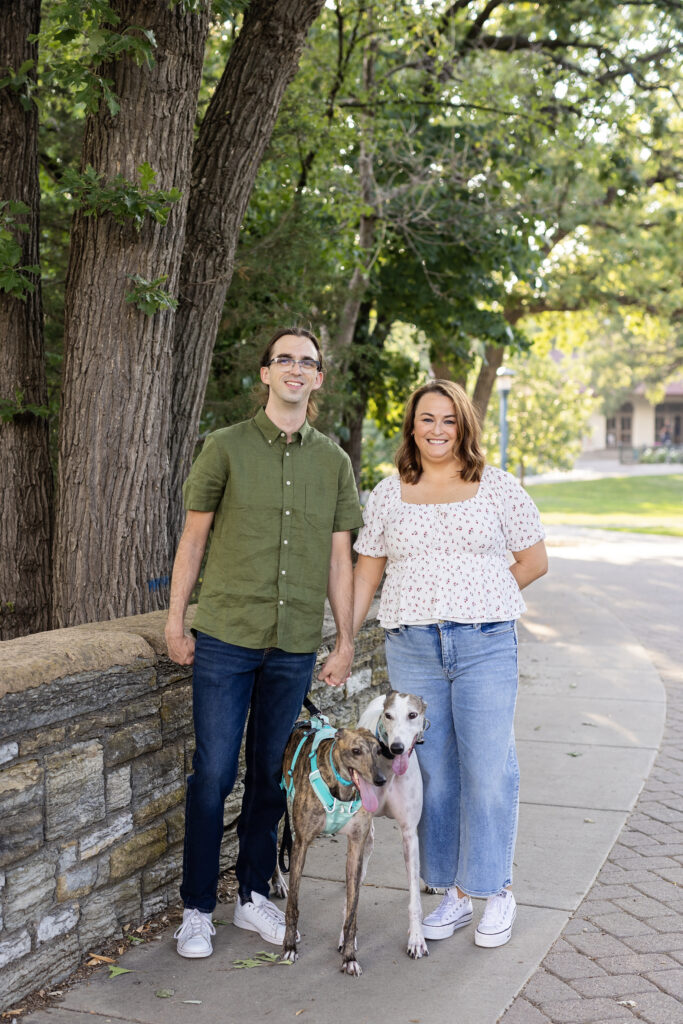 engagement photos with two pet greyhounds