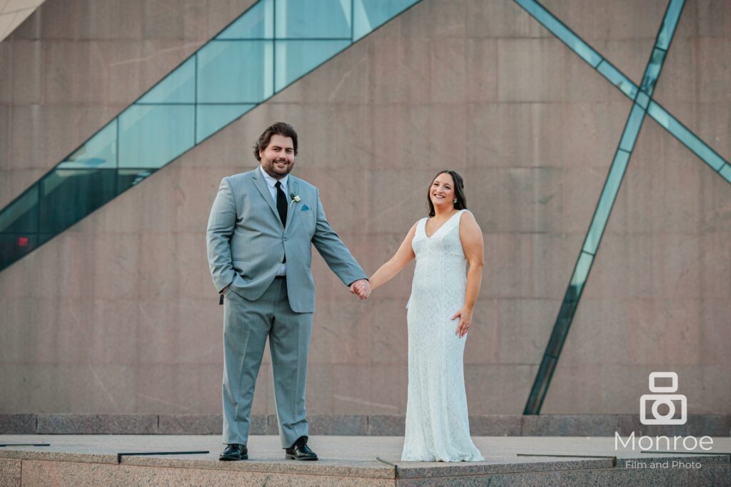 bride and groom Graduate Hotel rooftop wedding portrait