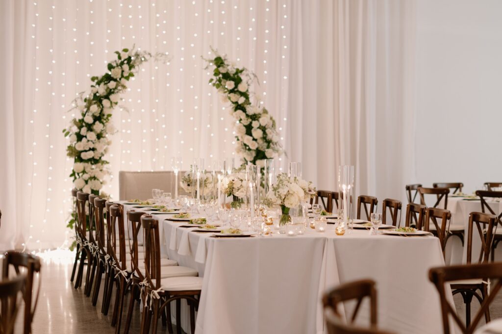 elegant head table at winter Urban Daisy wedding